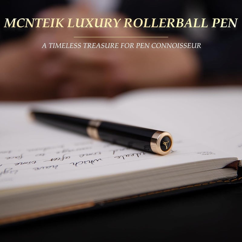 MCNTEIK Black Rollerball Pen With 24K Gold Finish, Luxury Grade Craftsmanship Pen, Schmidt 888F Ink Refill, Exquisite Men's And Women's Gift Pen Set, Professional, Writing, Executive,Office, Nice Pen - Image 2
